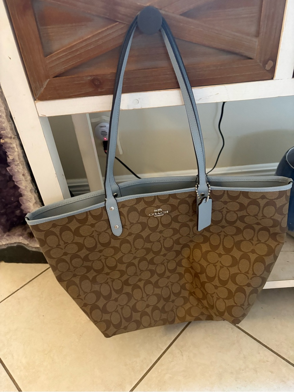 Coach Light Blue Leather Tote with Signature Interior - Picture 2 of 5